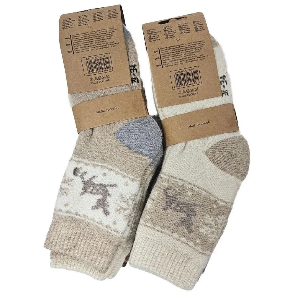 Kids Wool Socks 6-Pack, Ages 7-9, Warm Nature Design, Deer & Snowflake Print NEW